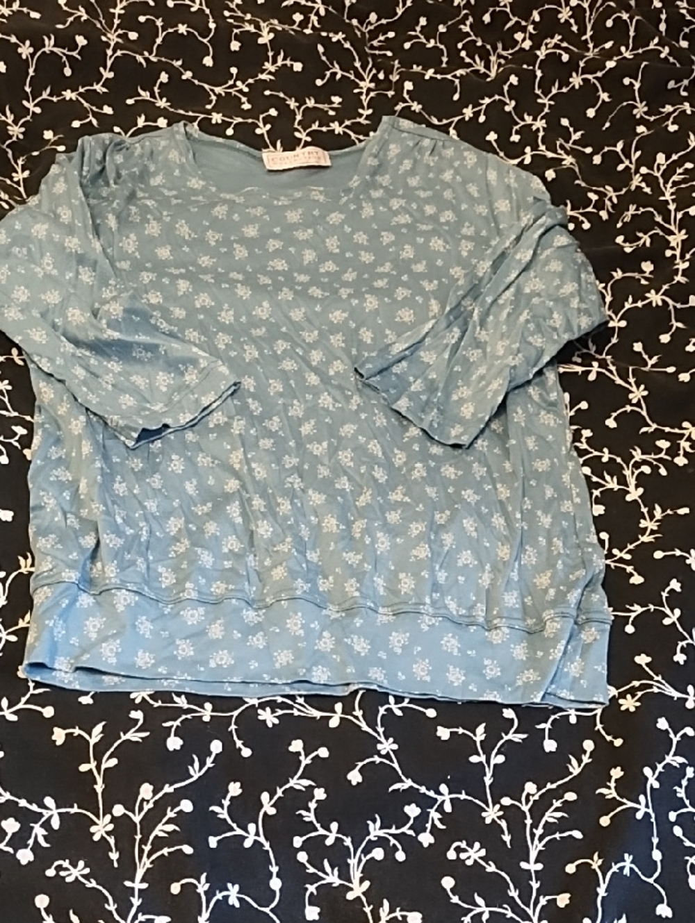 Light Blue Floral Pullover Blouse by Sweet Romeo 100% Cotton